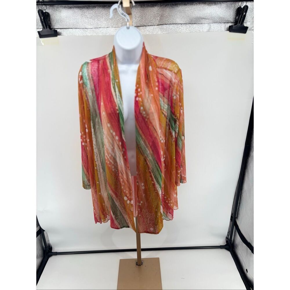 Ali Miles Mesh Open Front Cardigan Abstract Print Small